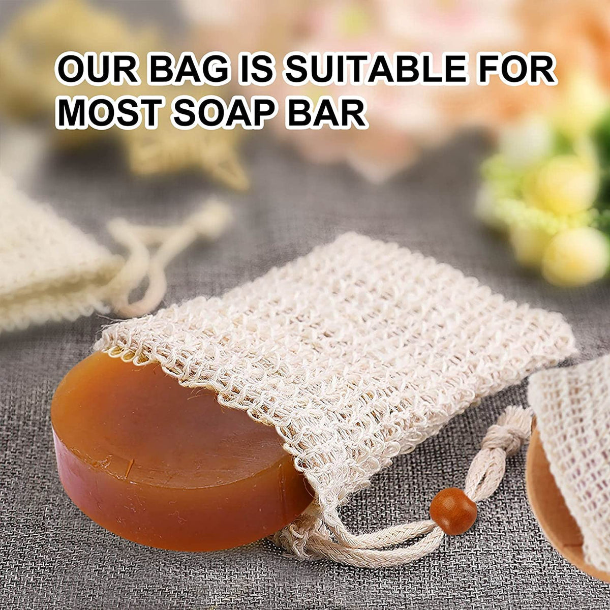 AMAHOMESA soap saver bag showing soft sisal fibers