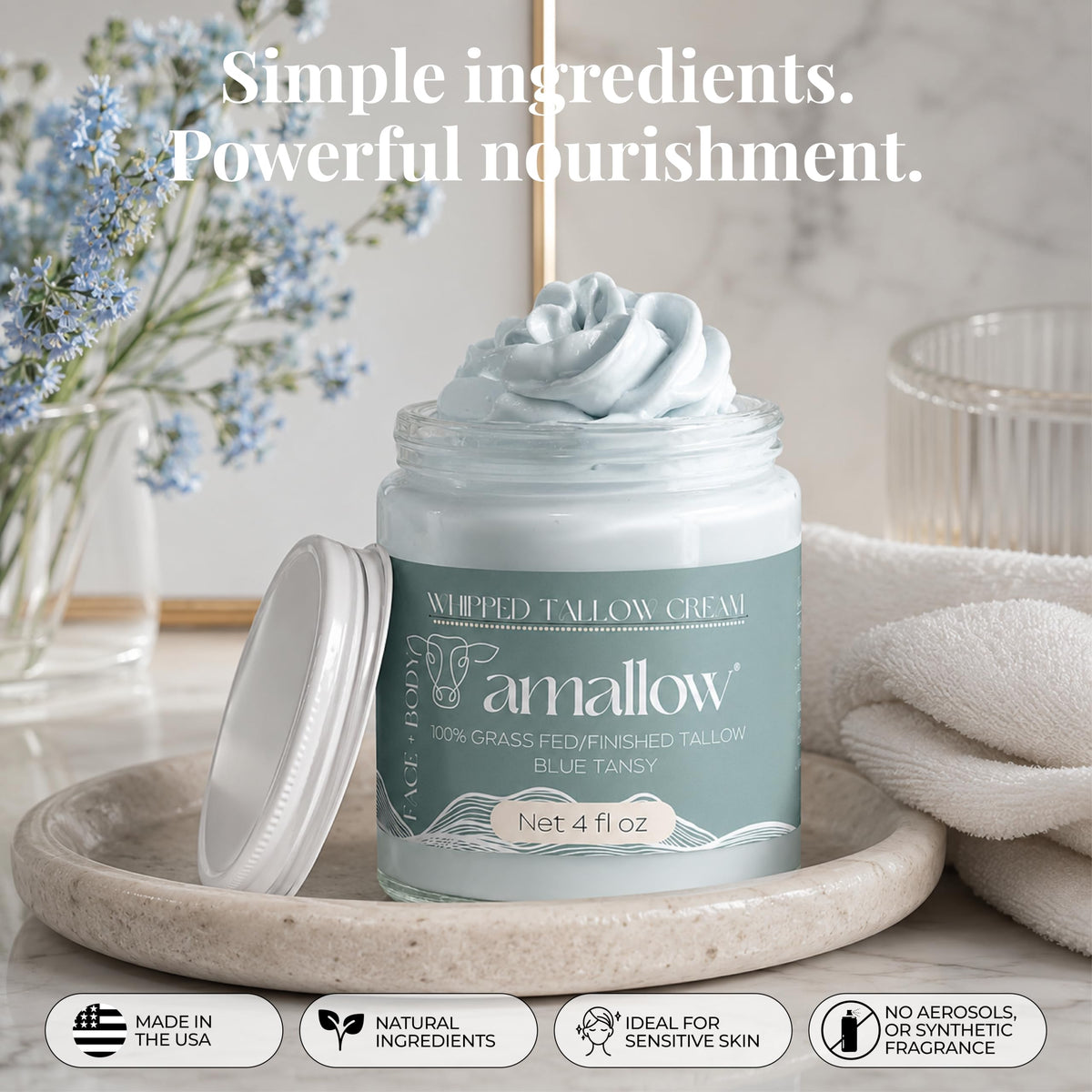 Amallow Beef Tallow Whipped Moisturizer 4 FL. oz. texture close-up