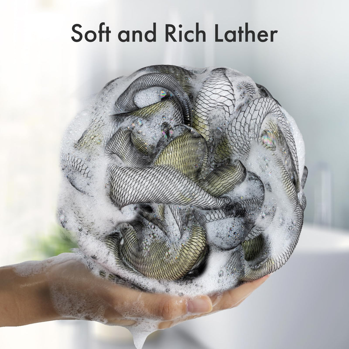 AmazerBath Charcoal Loofah Sponge hanging for easy storage