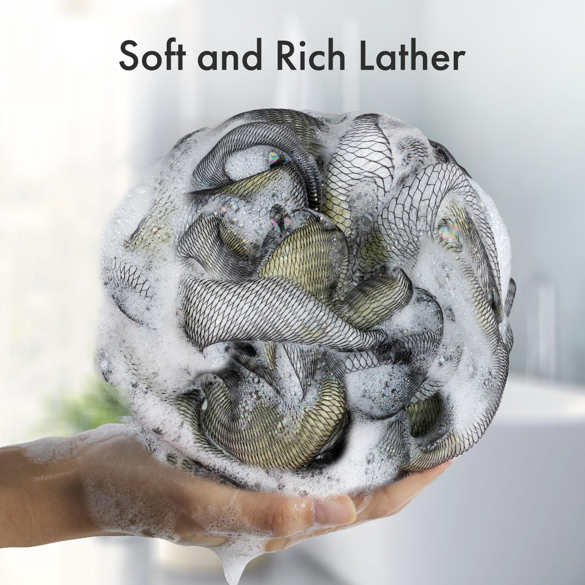 AmazerBath Charcoal Loofah Sponge hanging for easy storage