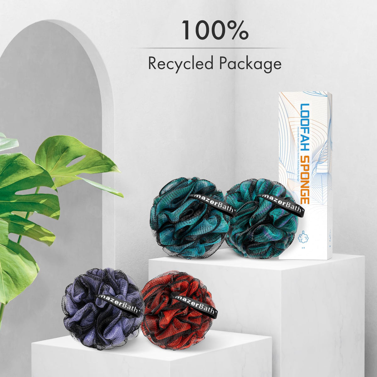 AmazerBath Charcoal Loofah Sponge in red color