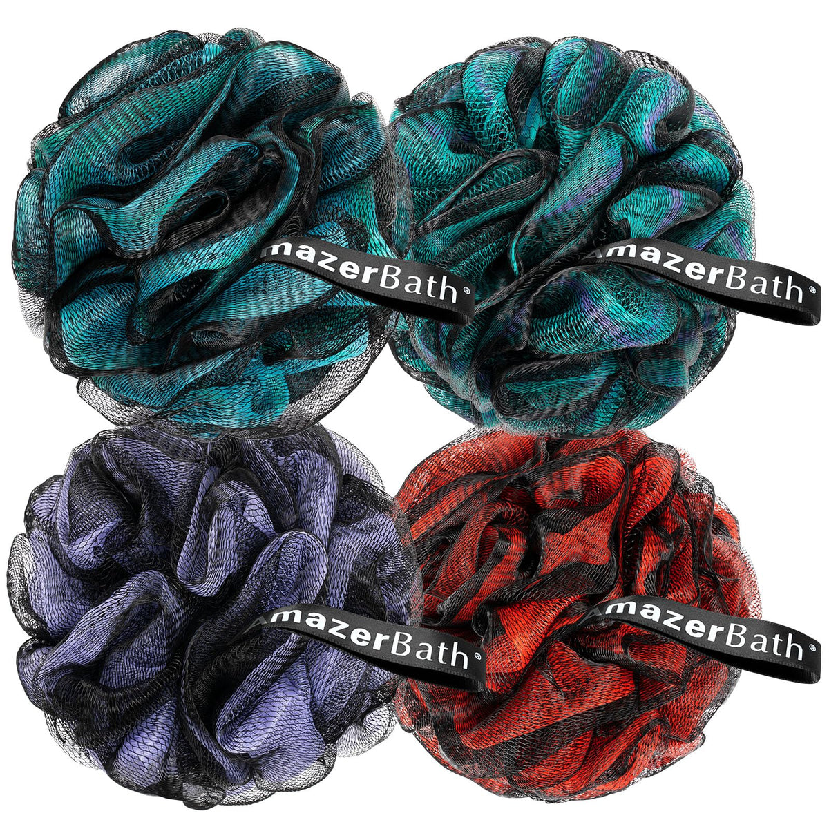 AmazerBath Charcoal Loofah Sponge set of 4 in various colors