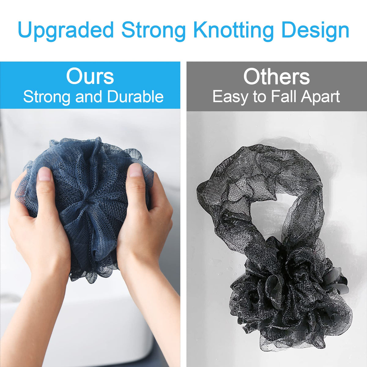 AmazerBath loofah sponge displaying its dense, fluffy mesh