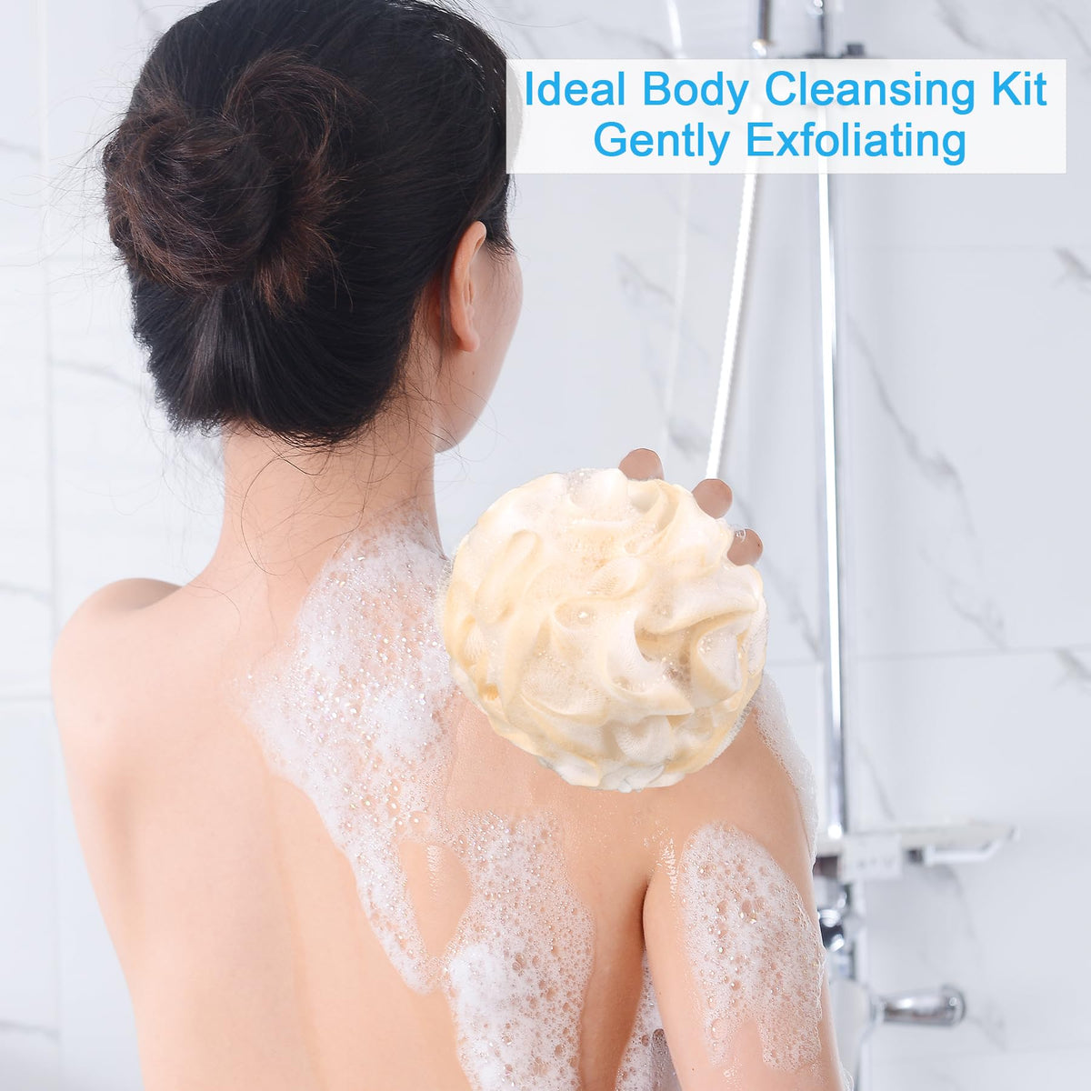 AmazerBath loofah sponge in use during a bath