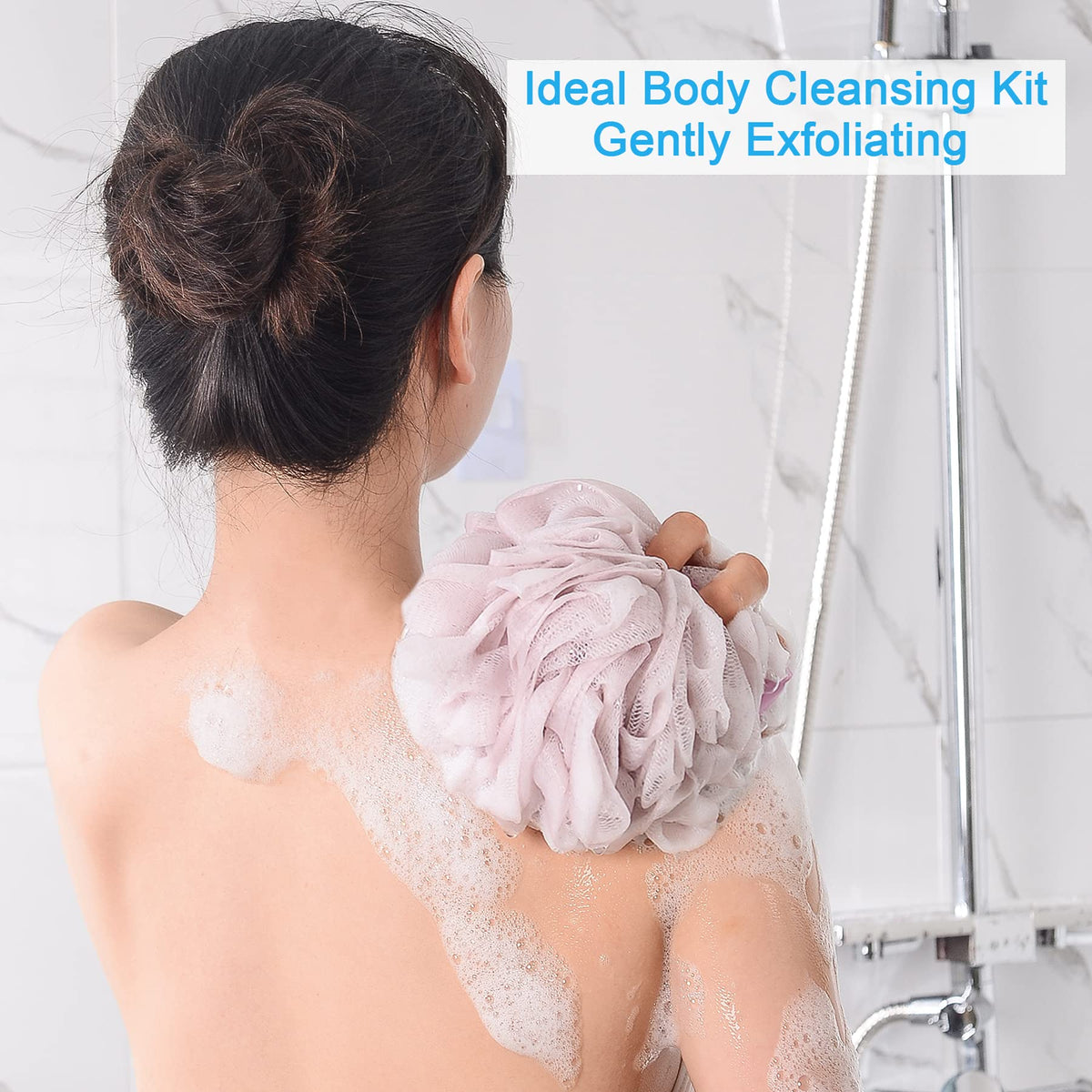 AmazerBath loofah sponge in use during a shower