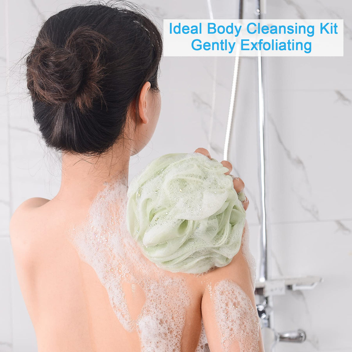 AmazerBath Loofah Sponge in use during a shower