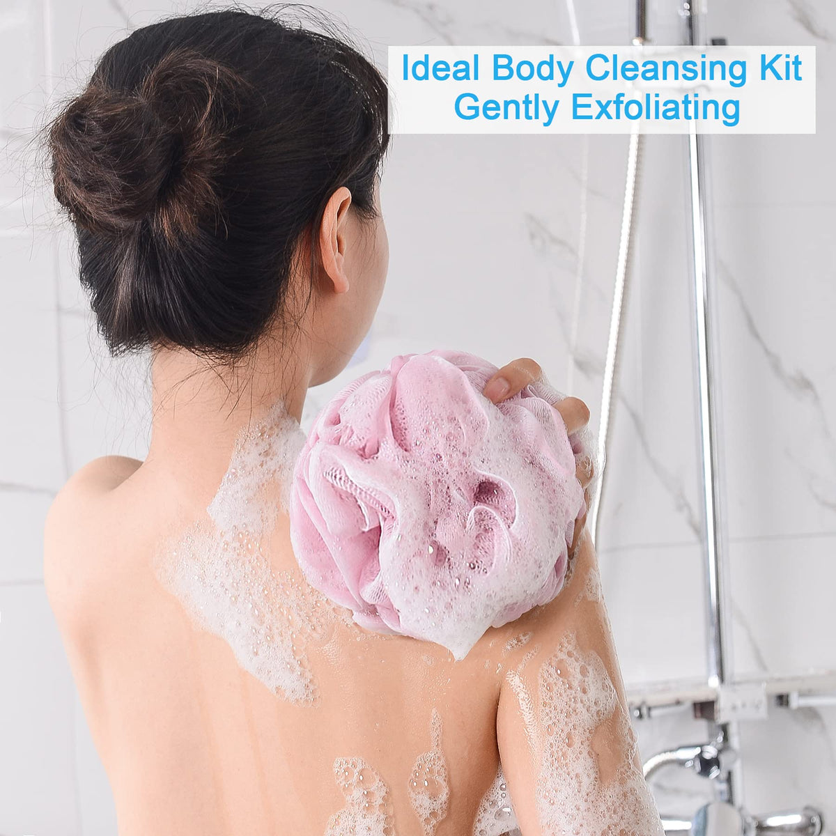 AmazerBath Loofah Sponge in use during a shower