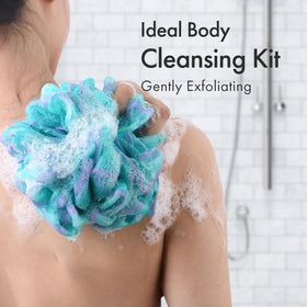 AmazerBath Loofah Sponge in use during a shower