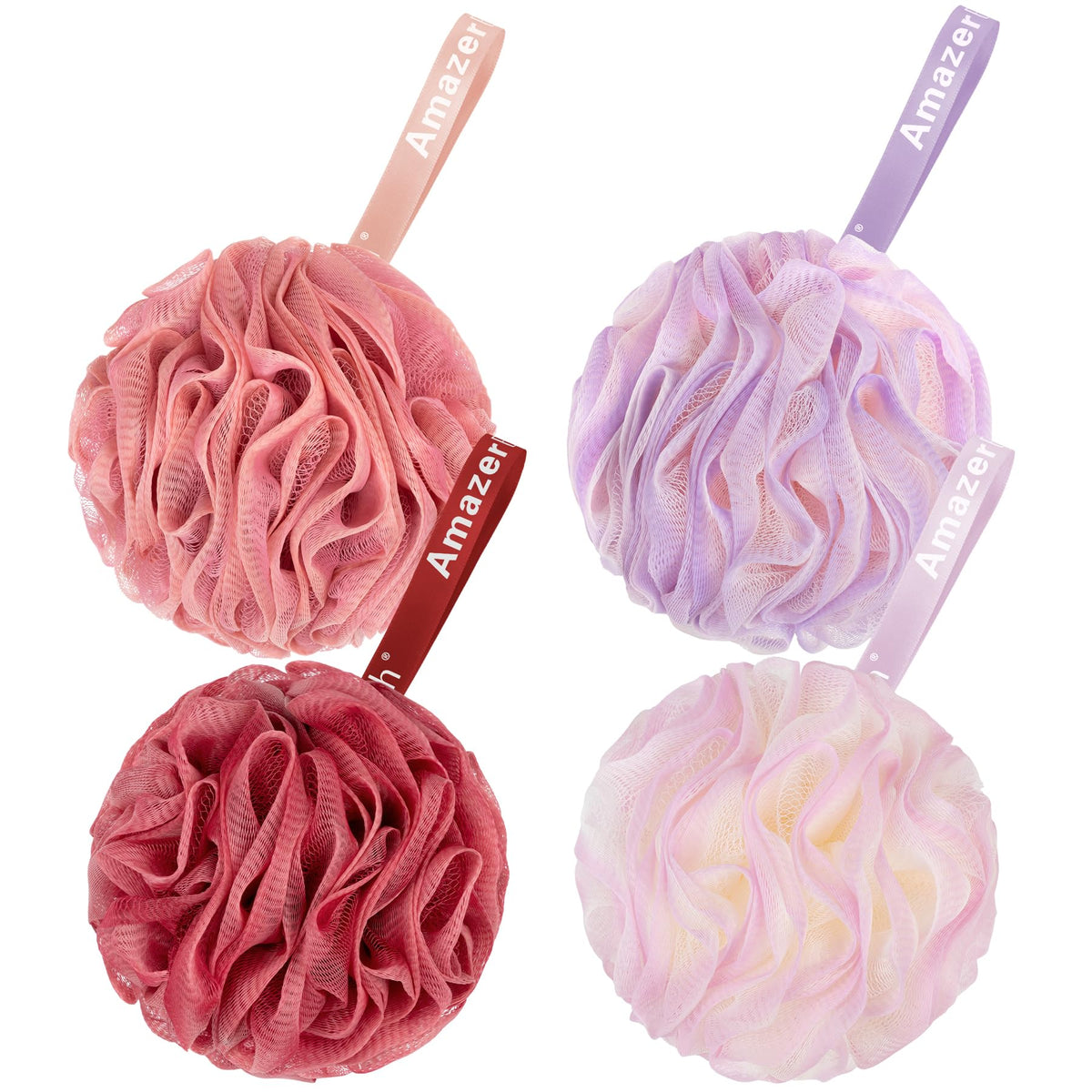 AmazerBath Loofah Sponge Set of 4 in sunset berry colours