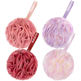 AmazerBath Loofah Sponge Set of 4 in sunset berry colours