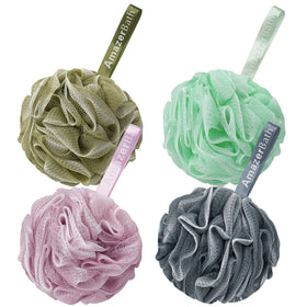 AmazerBath Loofah Sponge Set of 4 in white, grey, pink, and army green