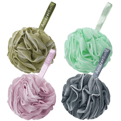 AmazerBath Loofah Sponge Set of 4 in white, grey, pink, and army green