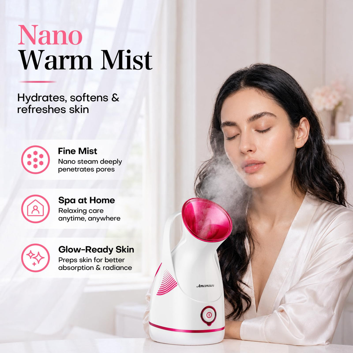 Amconsure Facial Steamer side view showing compact design