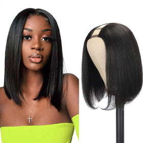 Amella U Part Wig 10inch straight bob in natural black front view