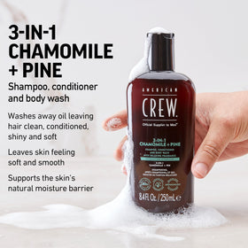 AMERICAN CREW 3-in-1 Shampoo & Body Wash back label with instructions