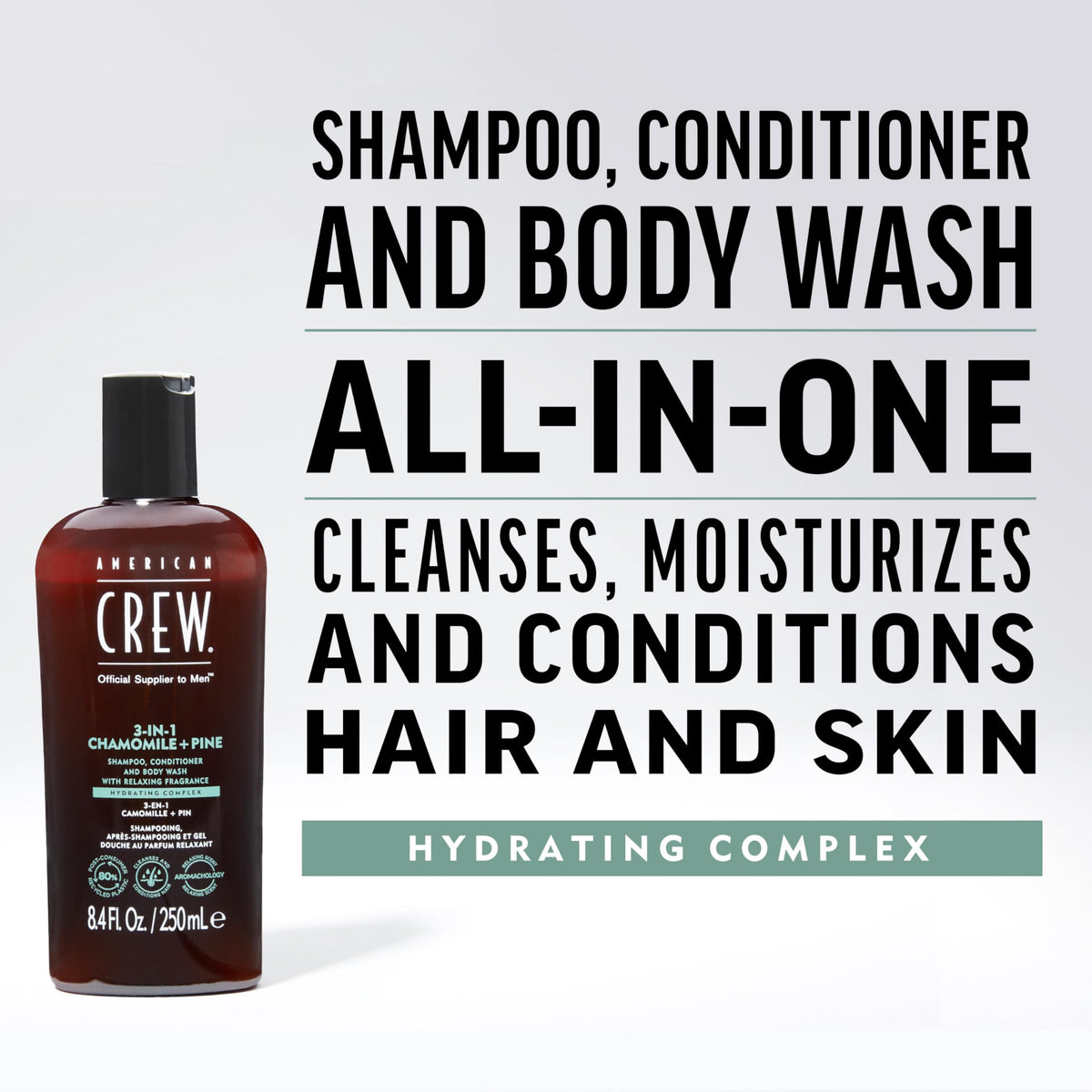 AMERICAN CREW 3-in-1 Shampoo & Body Wash Chamomile & Pine back view