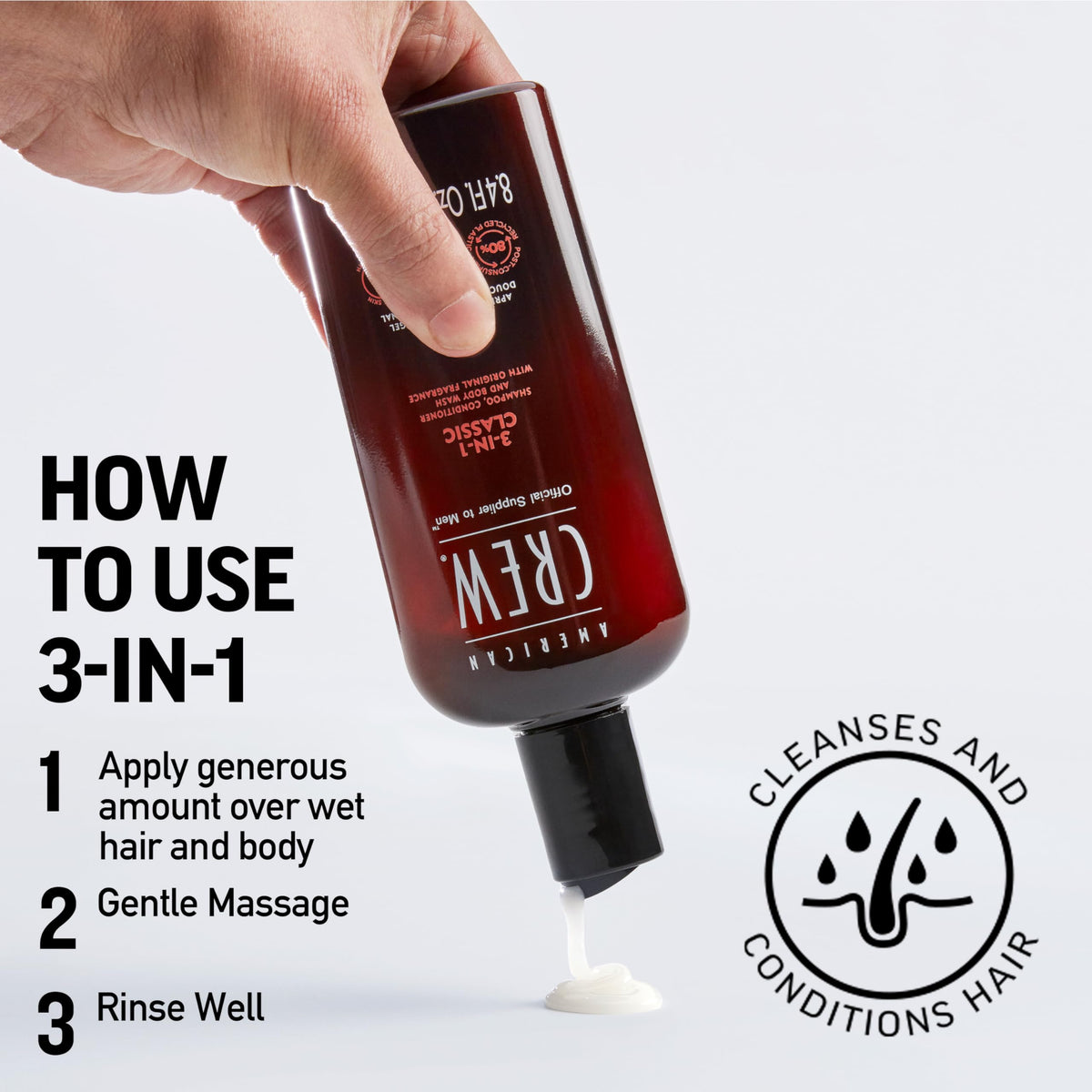 AMERICAN CREW 3-in-1 Shampoo & Body Wash Classic in bathroom setting