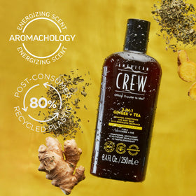 AMERICAN CREW 3-in-1 Shampoo & Body Wash, Ginger & Tea in bathroom setting