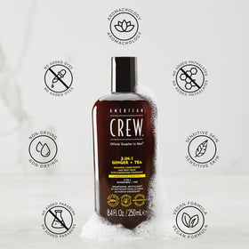 AMERICAN CREW 3-in-1 Shampoo & Body Wash, Ginger & Tea with ginger and tea leaves