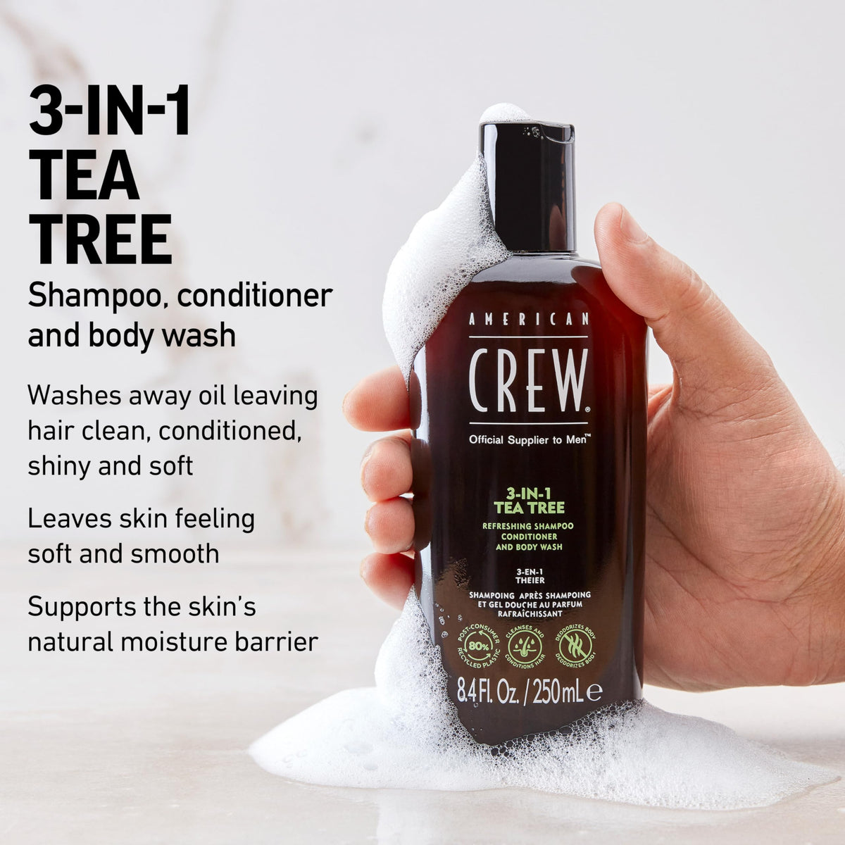 AMERICAN CREW 3-in-1 Tea Tree Shampoo and Body Wash with tea tree leaves