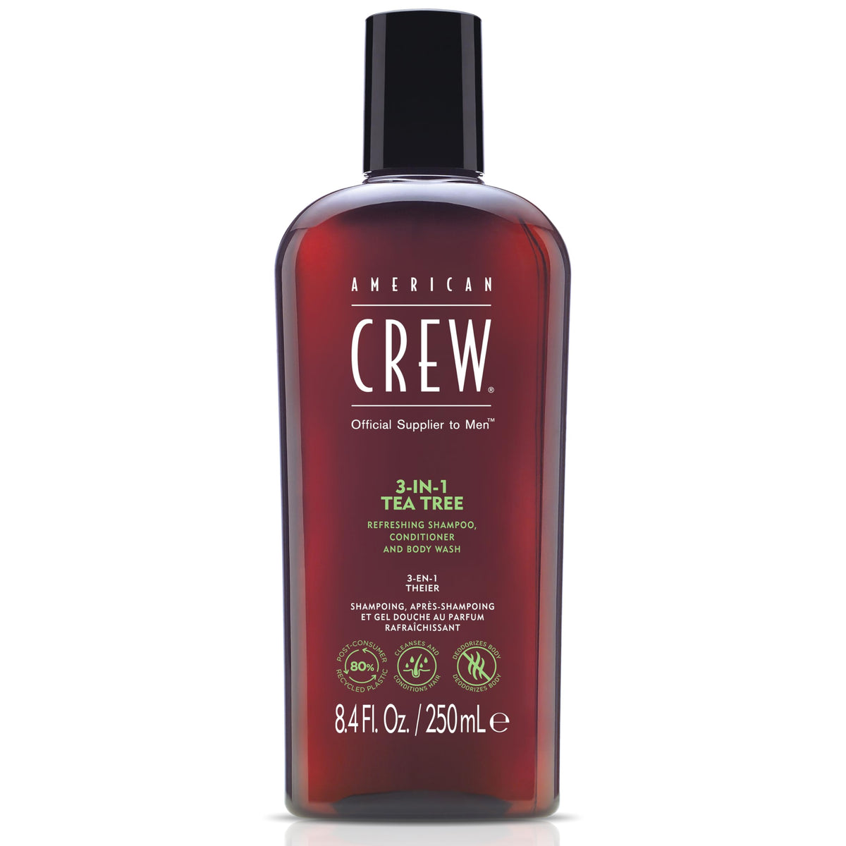 AMERICAN CREW 3-in-1 Tea Tree Shampoo, Conditioner & Body Wash front view