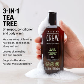 AMERICAN CREW 3-in-1 Tea Tree Shampoo, Conditioner & Body Wash with tea tree leaves
