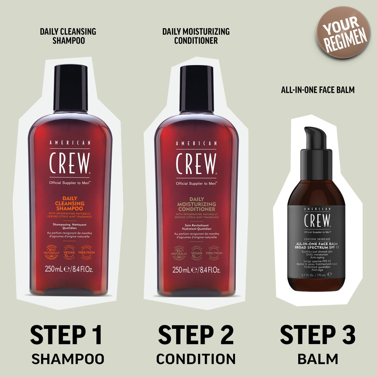 AMERICAN CREW Daily Cleansing Shampoo Citrus Mint on bathroom shelf