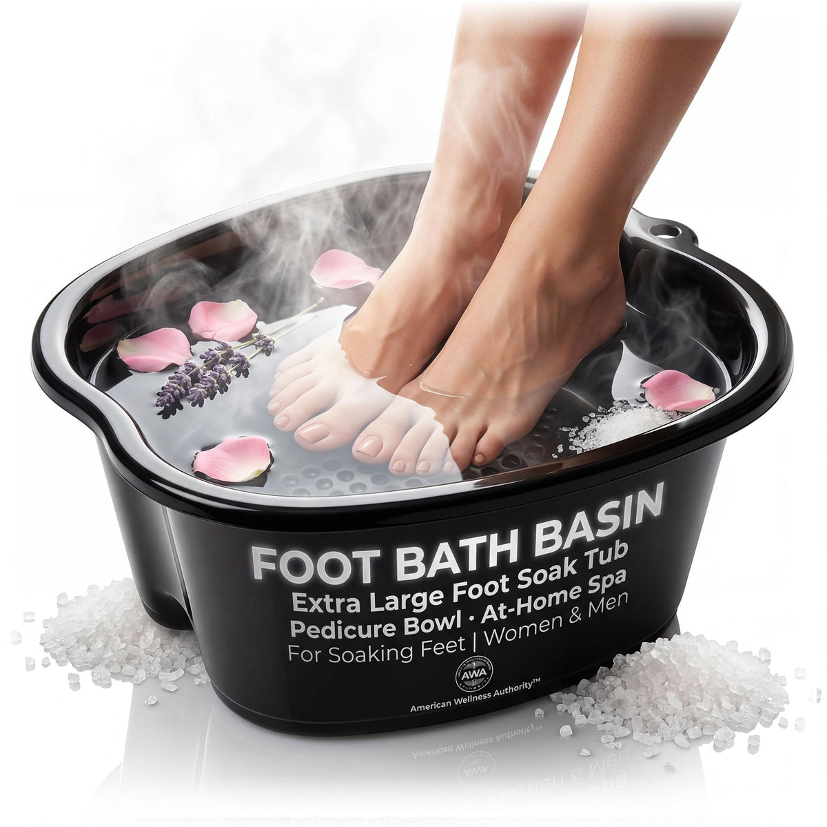 American Wellness Authority Extra Large Foot Soaking Tub front view in black