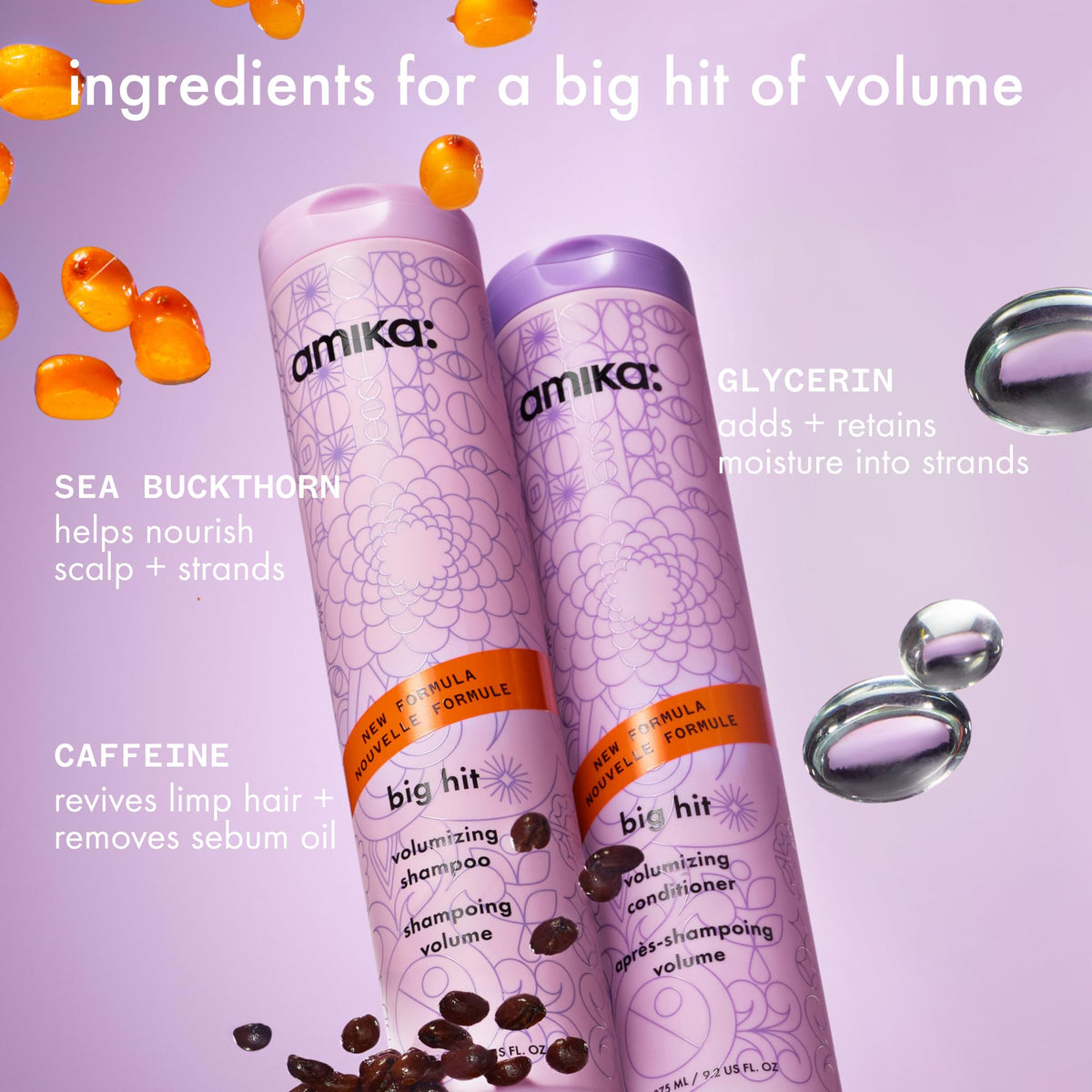 Amika Big Hit Volumizing Shampoo 275ml side view