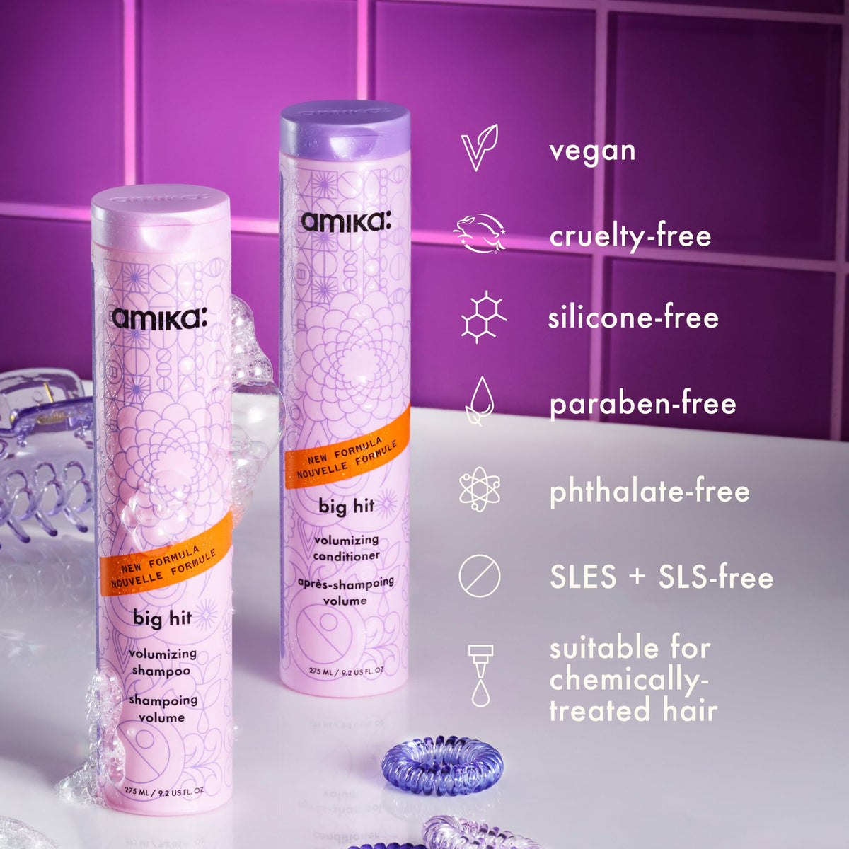 Amika Big Hit Volumizing Shampoo 275ml with ingredients list