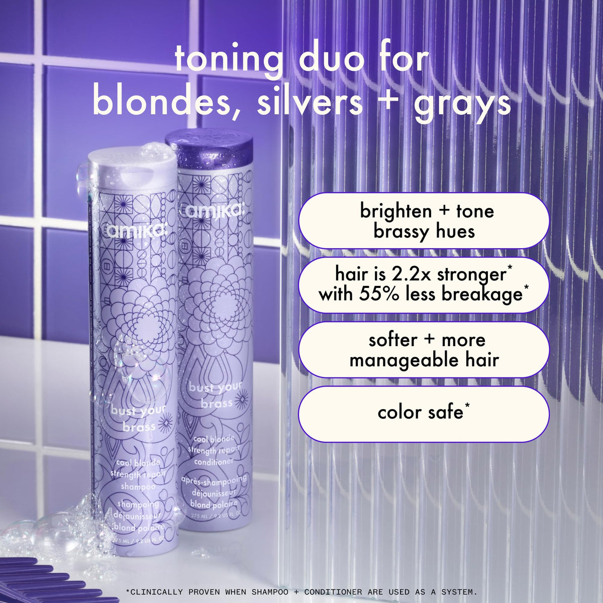 Amika Bust Your Brass Shampoo 1000ml back view