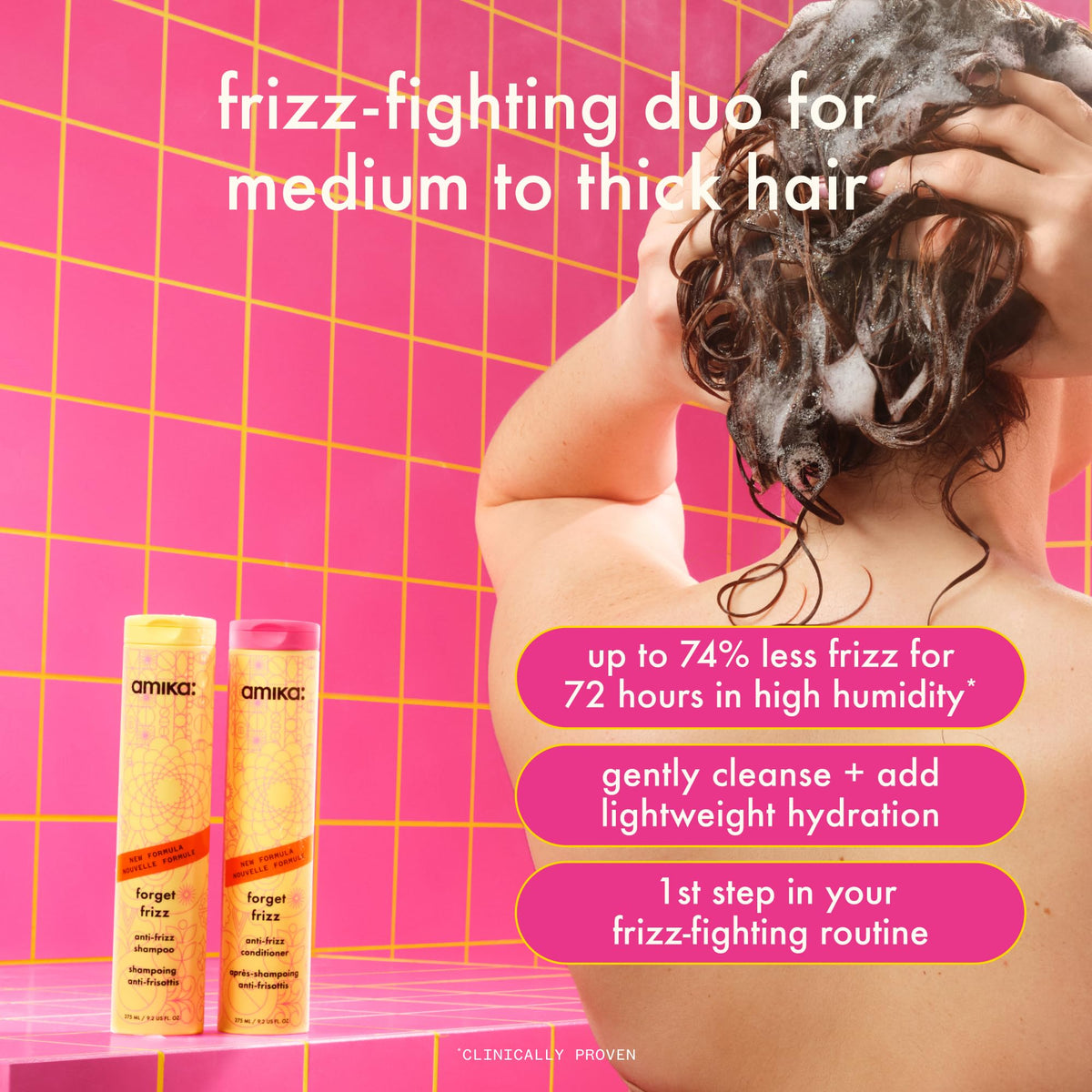 Amika Forget Frizz Anti-Frizz Shampoo 1000ml back view