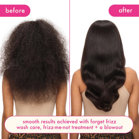 Amika Forget Frizz Anti-Frizz Shampoo 1000ml in bathroom setting
