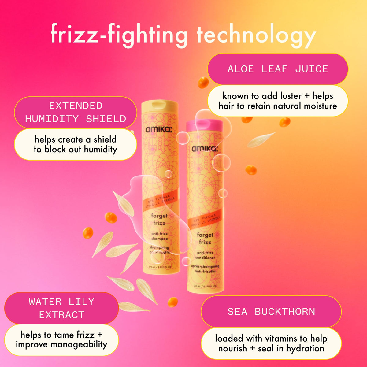 Amika Forget Frizz Anti-Frizz Shampoo 1000ml on a shelf