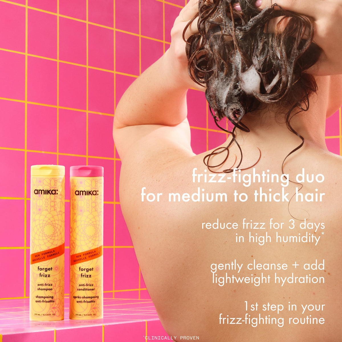 Amika Forget Frizz Anti-Frizz Shampoo 275ml back view
