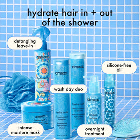 Amika Hydro Rush Intense Moisture Conditioner 1000ml with ingredients display