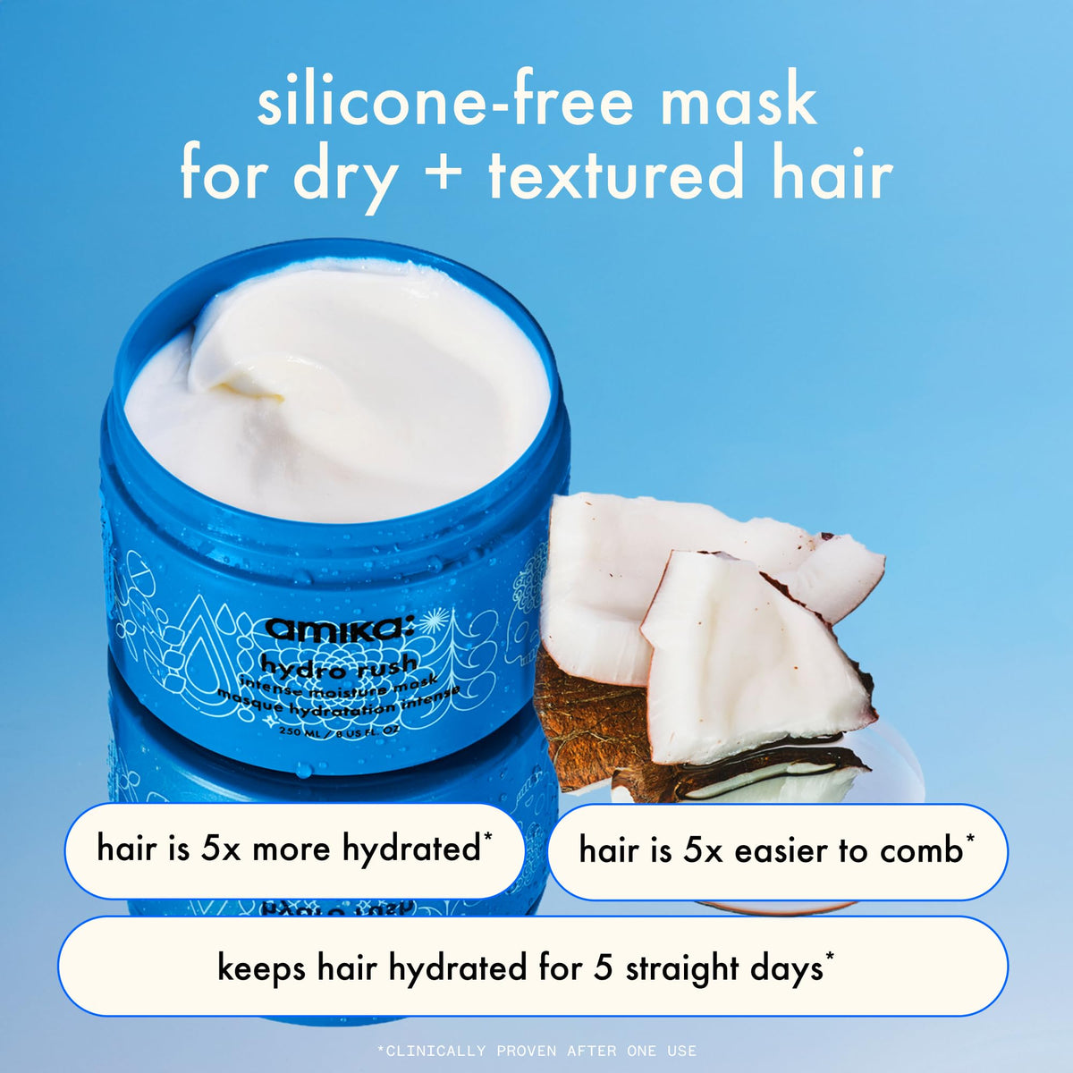 Amika Hydro Rush Intense Moisture Mask 500ml whipped texture close-up