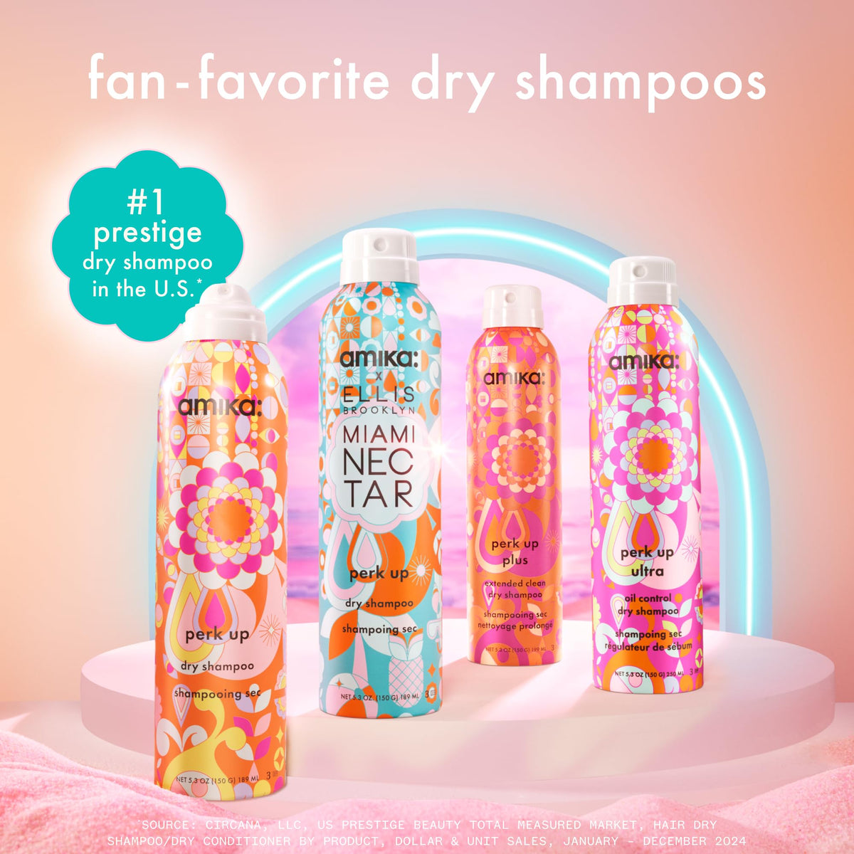 Amika Miami Nectar Dry Shampoo with tropical background