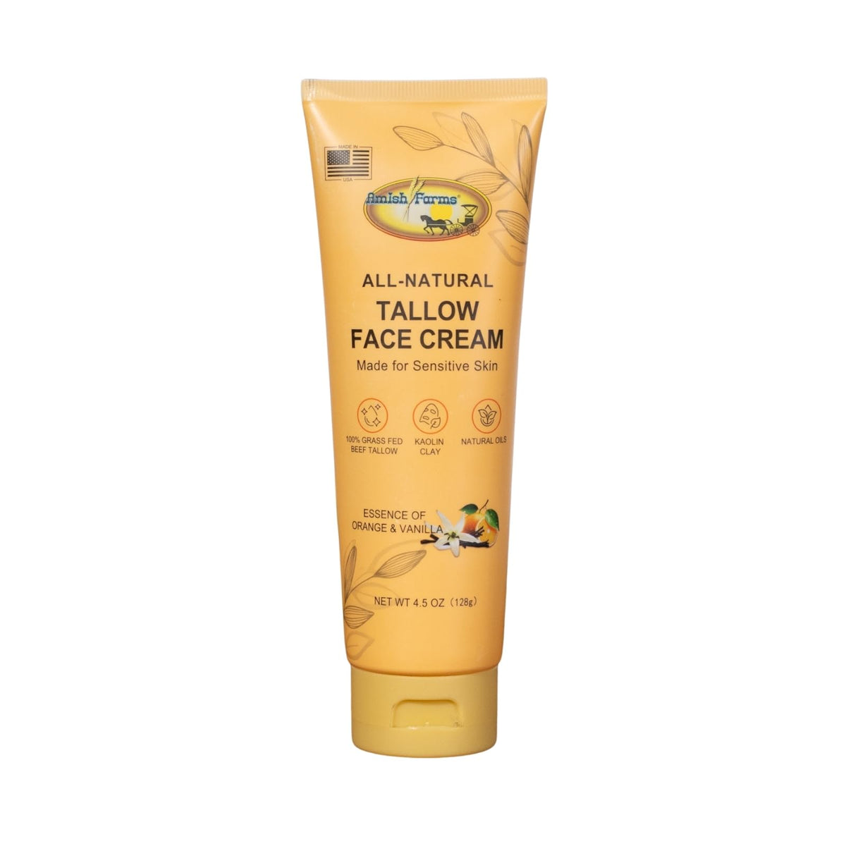 Amish Farms Beef Tallow Face Moisturizer front view with orange vanilla scent
