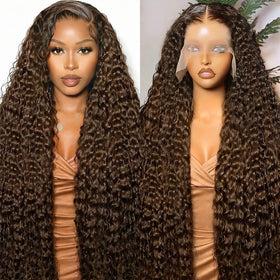 Amyes Chocolate Brown Human Hair Wig front view with deep wave texture
