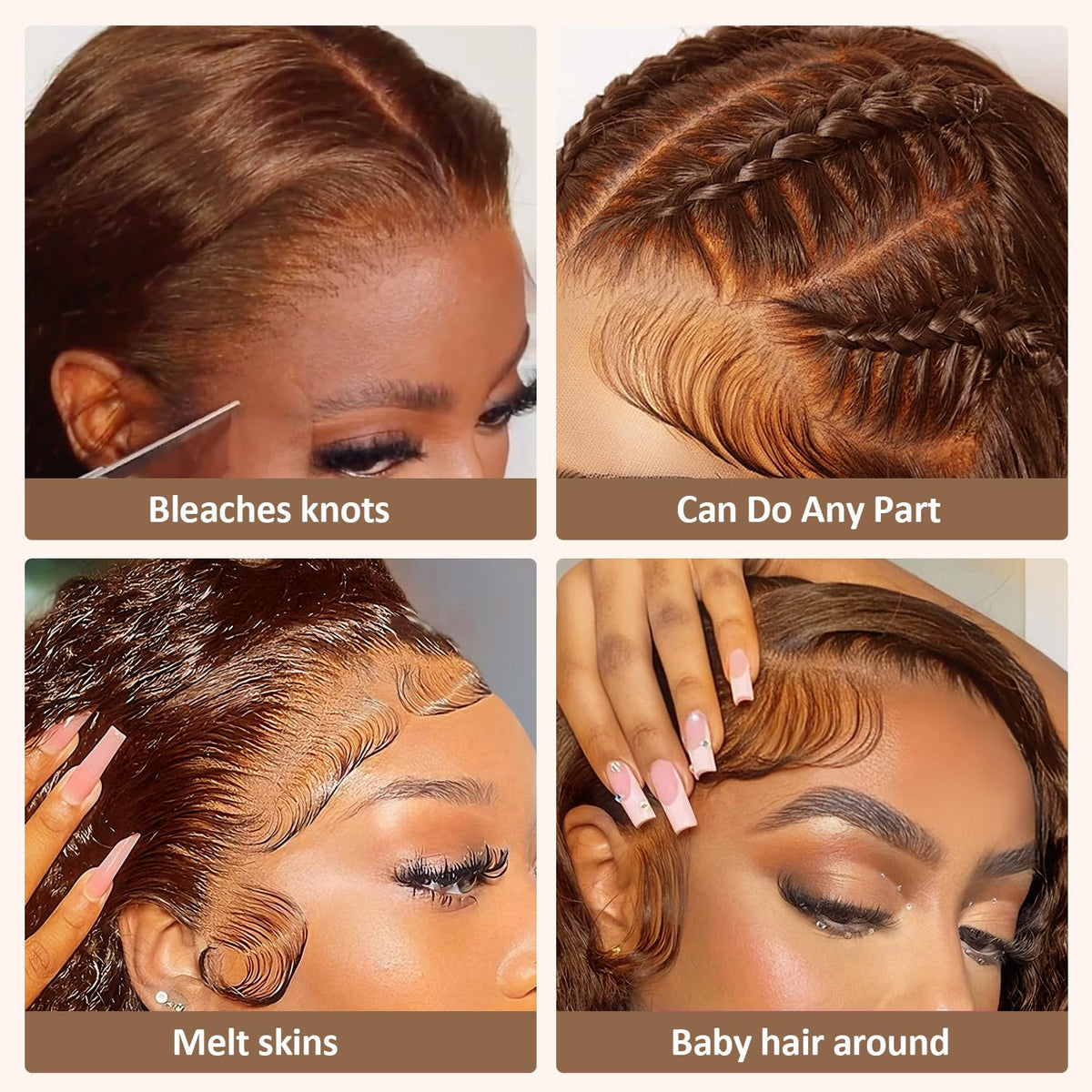Amyes Chocolate Brown Human Hair Wig side view showing adjustable straps