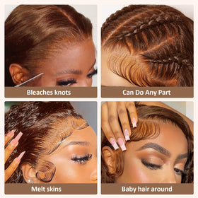 Amyes Chocolate Brown Human Hair Wig side view showing adjustable straps