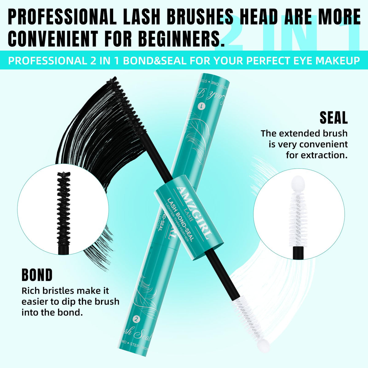 AMZGIRL LASH Black Bond and Seal Lash Glue double-ended design