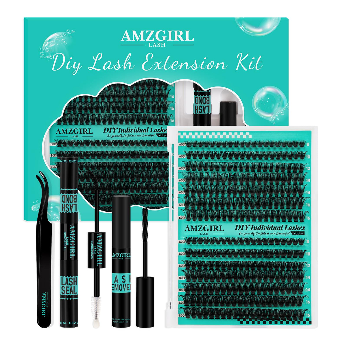 AMZGIRL Lash Clusters Kit 280Pcs with lash bond and seal