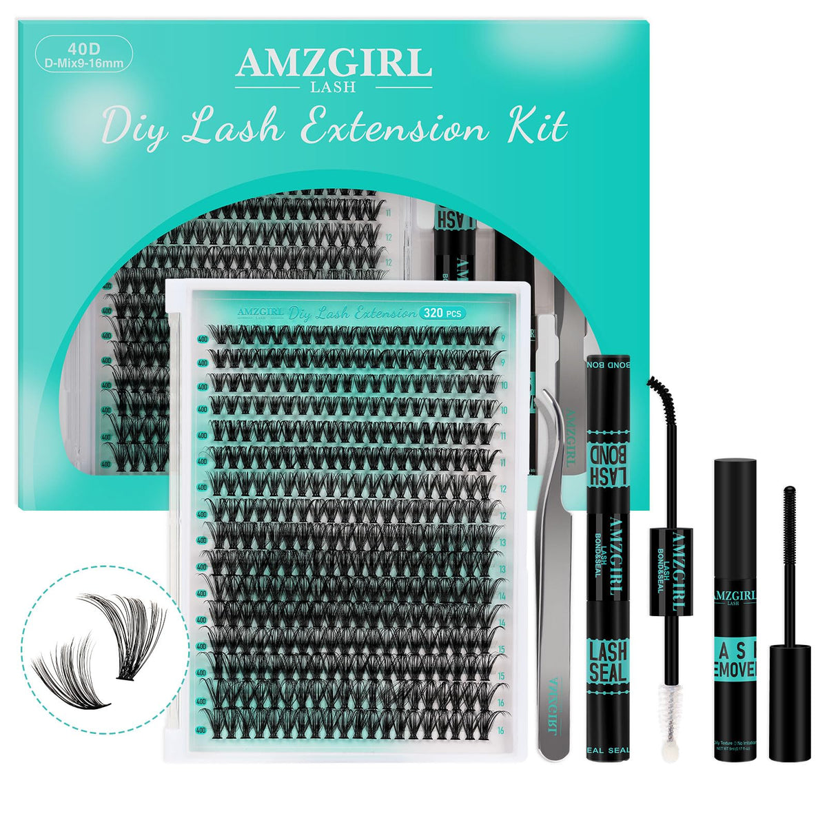 AMZGIRL Lash Clusters Kit 320Pcs with lash bond and seal