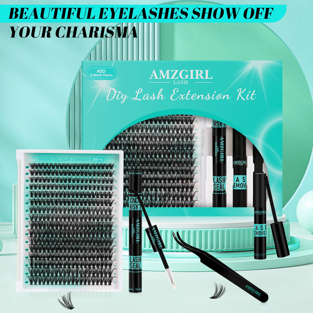 AMZGIRL LASH Fluffy Lash Clusters Kit with finished look on model