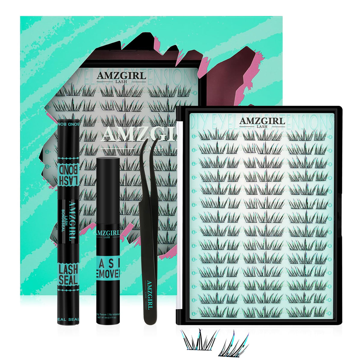 AMZGIRL LASH Glitter Lash Clusters Kit front view with packaging