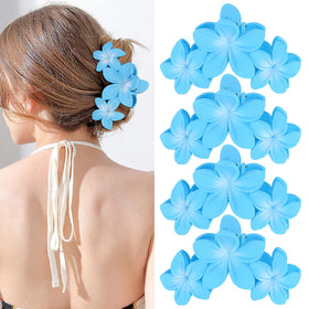ANBALA 4PCS Flower Hair Clips in blue with plumeria design