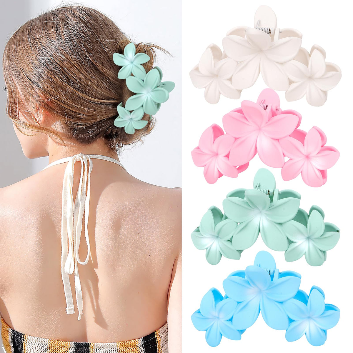 ANBALA 4PCS plumeria flower claw hair clips in vibrant colours