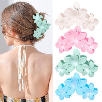 ANBALA 4PCS plumeria flower claw hair clips in vibrant colours